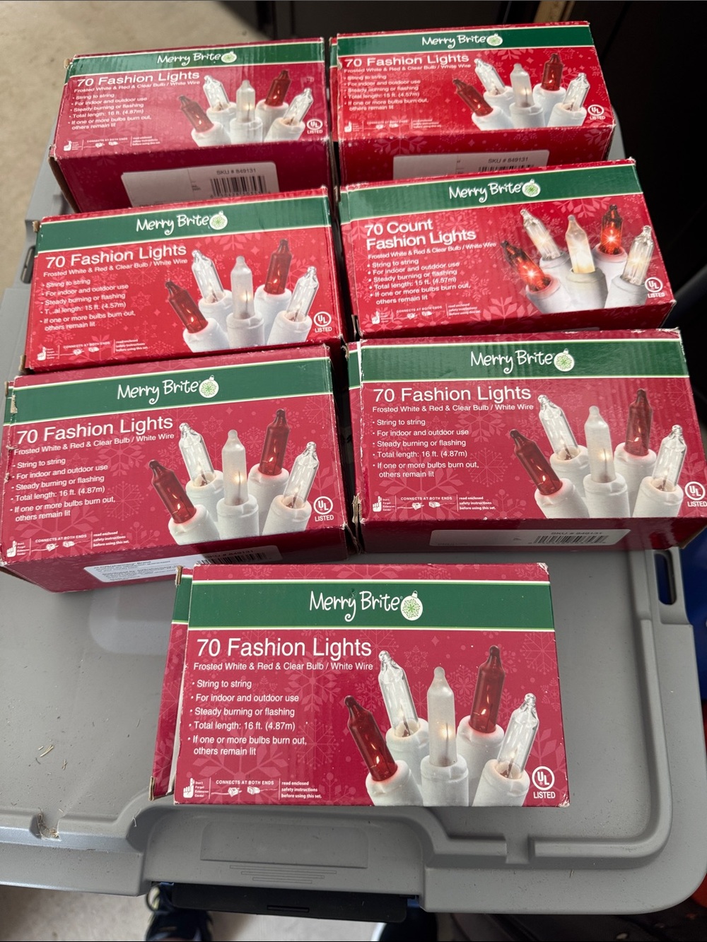 7 boxes Merry Brite 70 ct Fashion Christmas String Lights - Red & White, Frosted